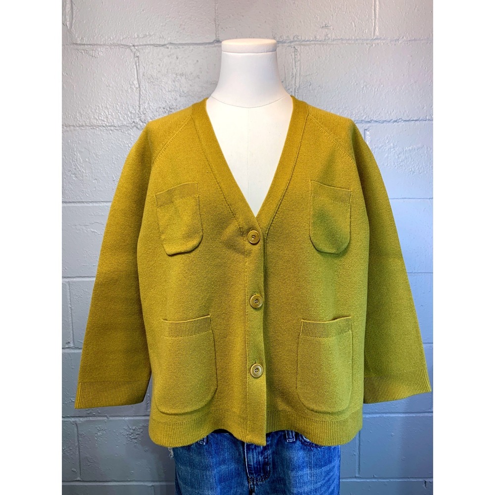 J.Crew Womens Mustard Yellow Merino Wool Blend 4-Pocket Cardigan Sweater Medium